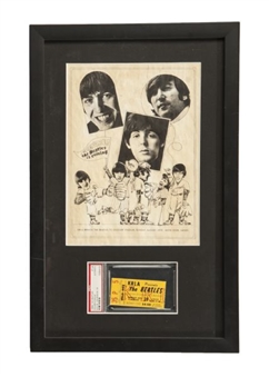 1966 Beatles PSA Ticket Stub Framed Display - PSA AUTHENTIC